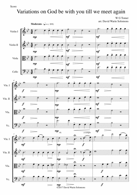 Variations On God Be With You Till We Meet Again For String Quartet Sheet Music