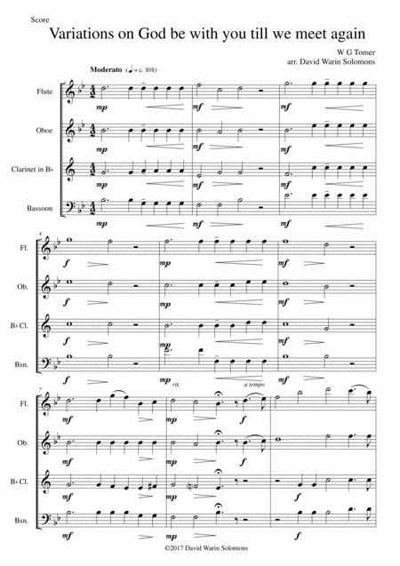 Variations On God Be With You Till We Meet Again For Wind Quartet Sheet Music