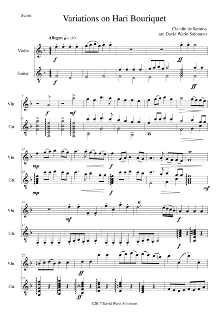 Free Sheet Music Variations On Hari Bouriquet For Violin And Guitar