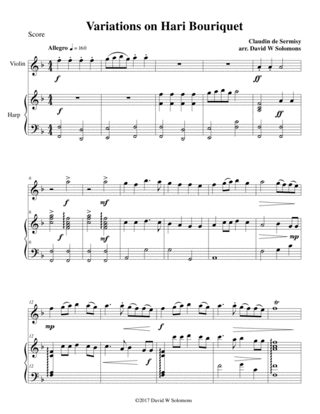 Free Sheet Music Variations On Hari Bouriquet For Violin And Harp