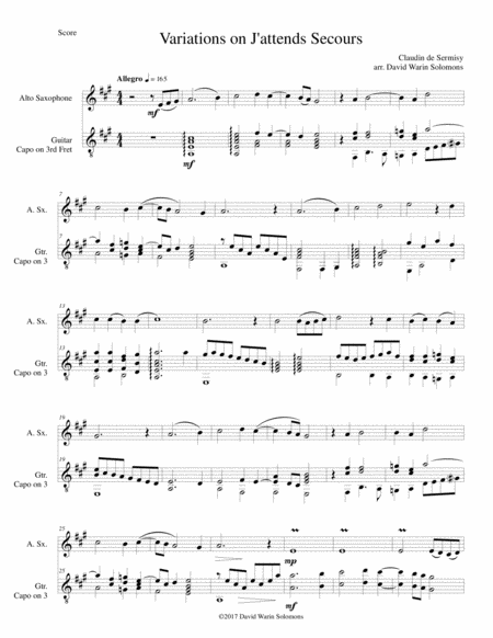 Variations On J Attends Secours For Alto Saxophone And Guitar Sheet Music