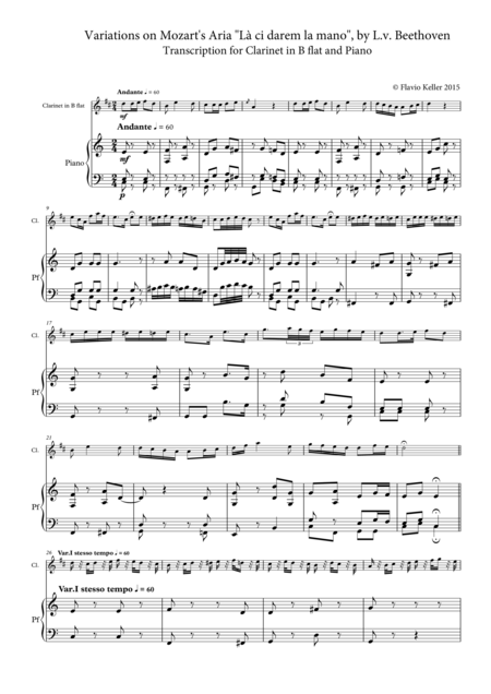 Free Sheet Music Variations On L Ci Darem La Mano By L V Beethoven Transcription For Clarinet In B Flat And Piano