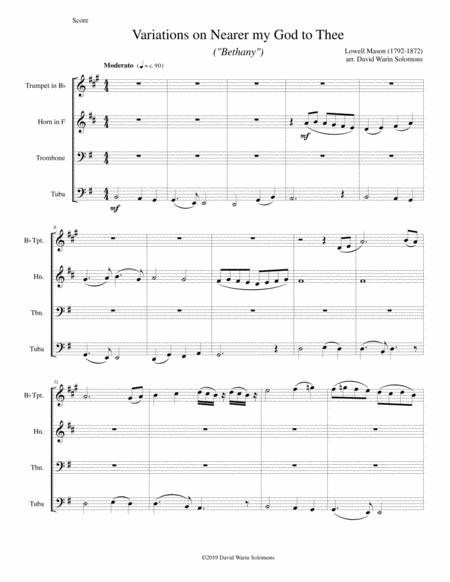 Variations On Nearer My God To Thee Bethany For Brass Quartet Sheet Music