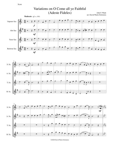 Variations On O Come All Ye Faithful Adeste Fideles For Saxophone Quartet Sheet Music