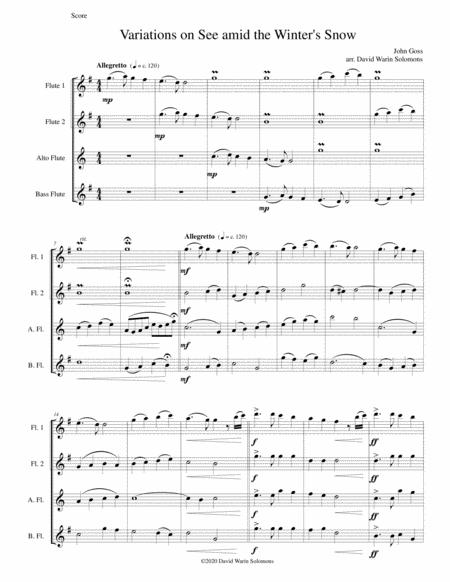 Variations On See Amid The Winter Snow For Flute Quartet Sheet Music