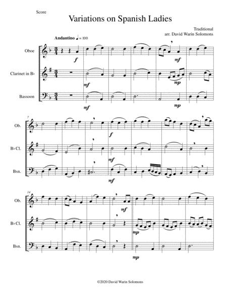 Variations On Spanish Ladies For Wind Trio Oboe Clarinet Bassoon Sheet Music