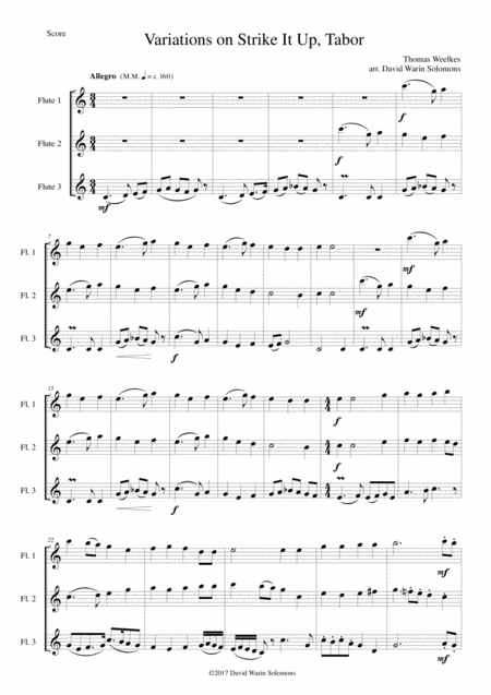 Variations On Strike It Up Tabor For 3 Flutes Sheet Music