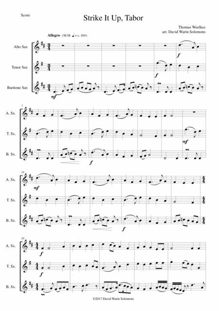 Variations On Strike It Up Tabor For Saxophone Trio Alto Tenor Baritone Sheet Music