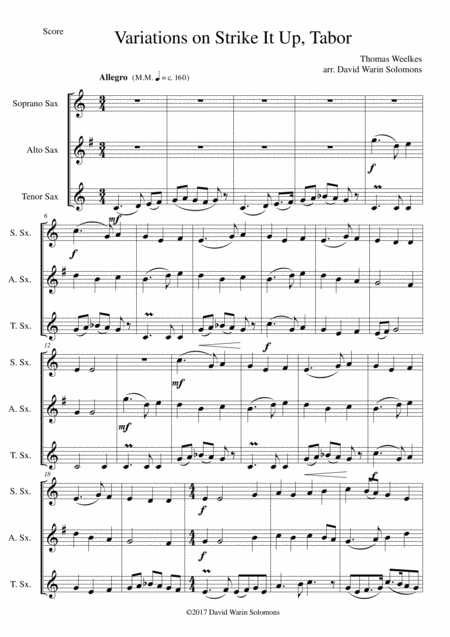 Free Sheet Music Variations On Strike It Up Tabor For Saxophone Trio Soprano Alto Tenor