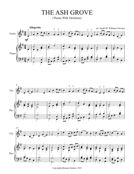 Free Sheet Music Variations On The Folk Tune The Ash Grove