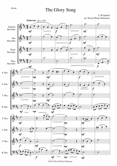 Free Sheet Music Variations On The Glory Song For Recorder Quartet