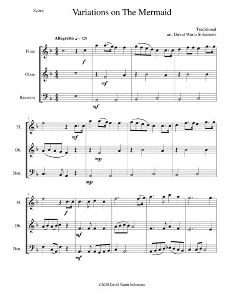 Free Sheet Music Variations On The Mermaid For Wind Trio Flute Oboe Bassoon