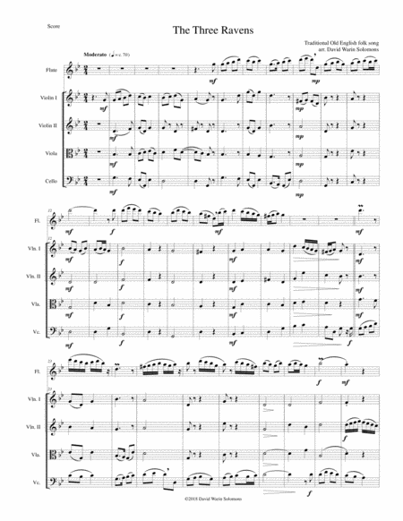 Variations On The Three Ravens For Flute And String Quartet Sheet Music