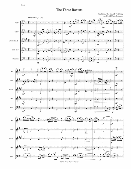 Free Sheet Music Variations On The Three Ravens For Wind Quintet