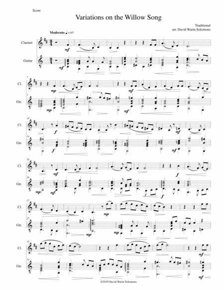 Free Sheet Music Variations On The Willow Song For Clarinet And Guitar