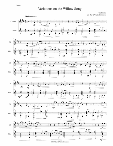 Variations On The Willow Song For Clarinet And Guitar Sheet Music