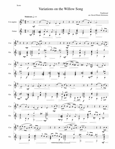 Free Sheet Music Variations On The Willow Song For Cor Anglais And Guitar