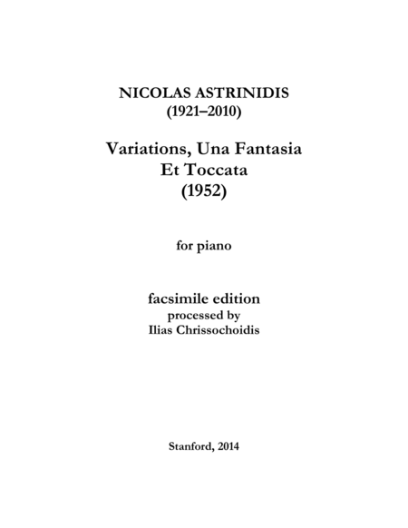 Variations Quasi Una Fantasia Et Toccata Sheet Music