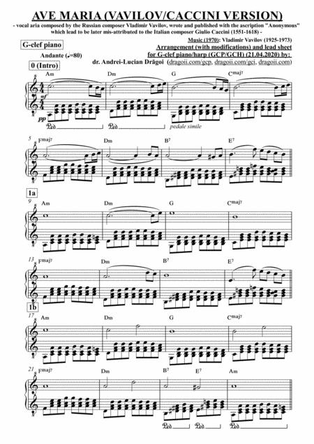 Vavilov Vladimir Not Caccini Ave Maria Arrangement With Modifications And Lead Sheet For G Clef Piano Harp Gcp Gch Sheet Music