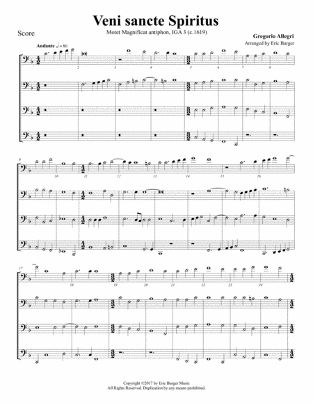 Veni Sancte Spiritus For Trombone Or Low Brass Quartet Sheet Music