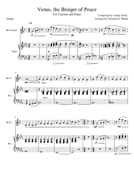 Venus From The Planets For Clarinet And Piano Sheet Music