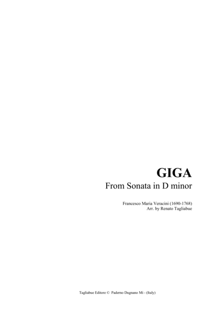 Free Sheet Music Veracini Giga From Sonata In D Minor For Violin And Piano