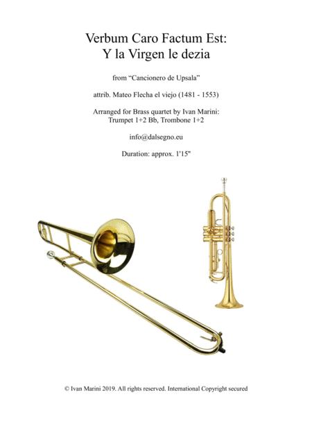 Free Sheet Music Verbum Caro Factum Est For Brass Quartet