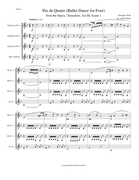 Verdi Ballet Music For Clarinet Quartet Jerusalem Act Iii Sheet Music