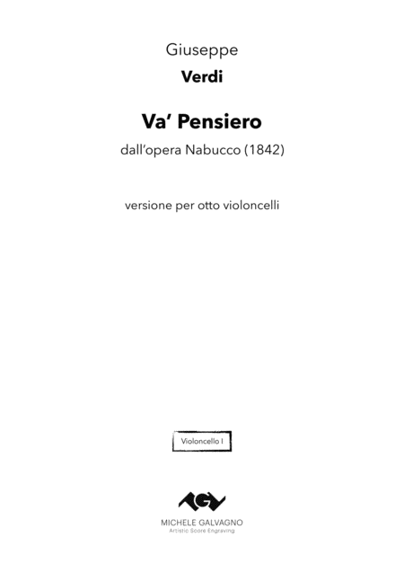 Free Sheet Music Verdi Giuseppe Va Pensiero For Eight Cellos Parts Only Normal Version