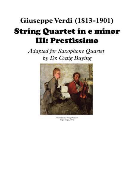 Verdi Prestissimo From String Quartet In E For Saxophone Quartet Sheet Music