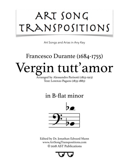 Vergin Tutt Amor B Flat Minor Bass Clef Sheet Music