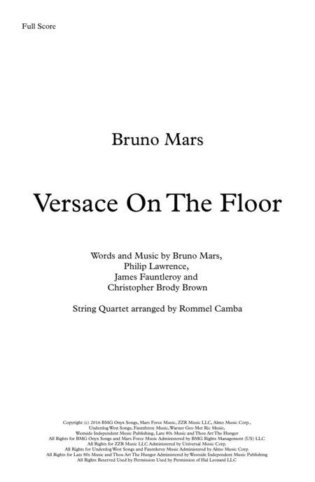 Versace On The Floor String Quartet Sheet Music