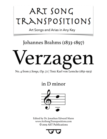 Verzagen Op 72 No 4 D Minor Sheet Music