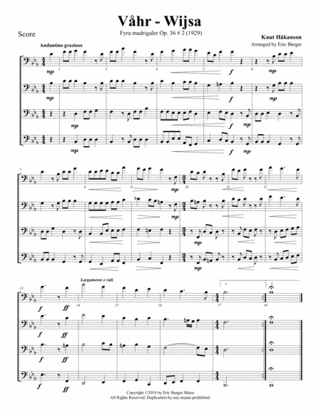 Vhr Wijsa For Trombone Or Low Brass Quartet Sheet Music