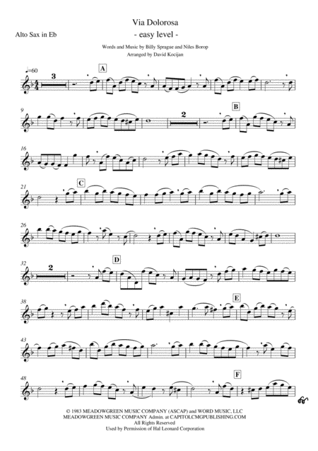 Via Dolorosa Easy Alto Sax In Eb Sheet Music