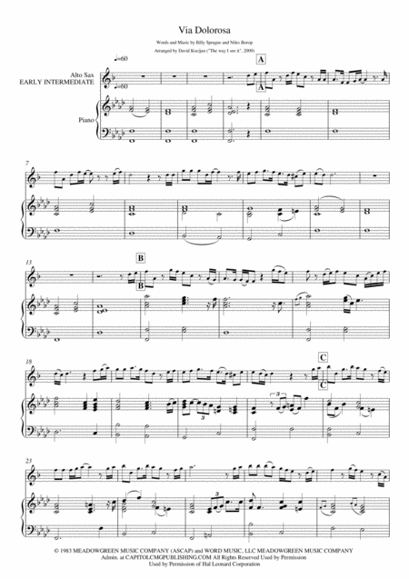 Free Sheet Music Via Dolorosa Piano Alto Sax Early Intermediate