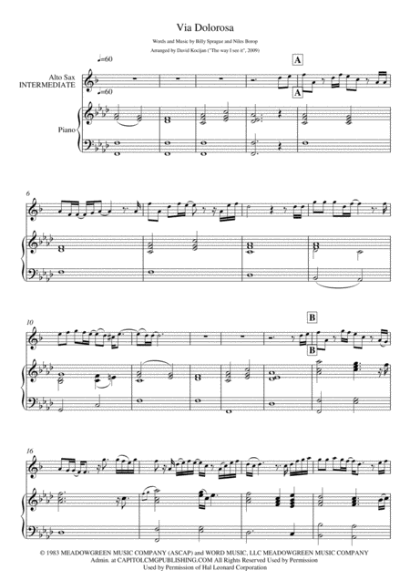 Via Dolorosa Piano Alto Sax Intermediate Sheet Music