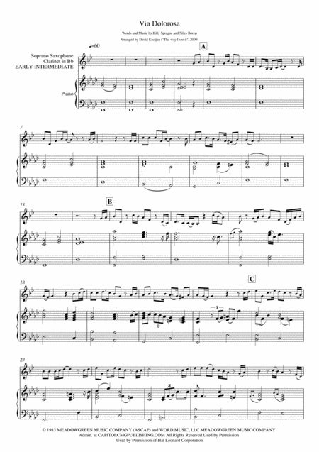 Free Sheet Music Via Dolorosa Piano Soprano Sax Or Clarinet Early Intermediate
