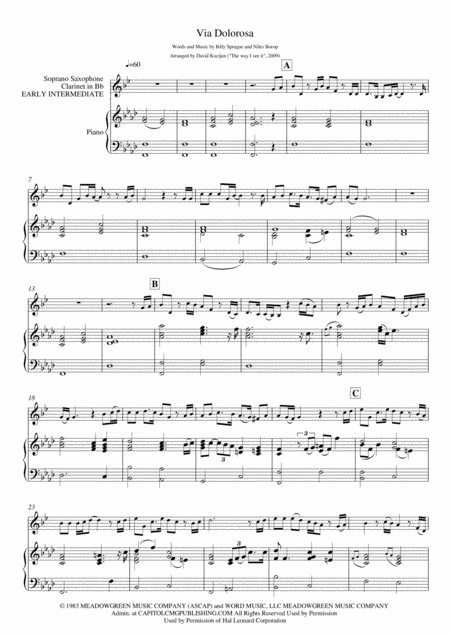 Via Dolorosa Piano Soprano Sax Or Clarinet Early Intermediate Sheet Music