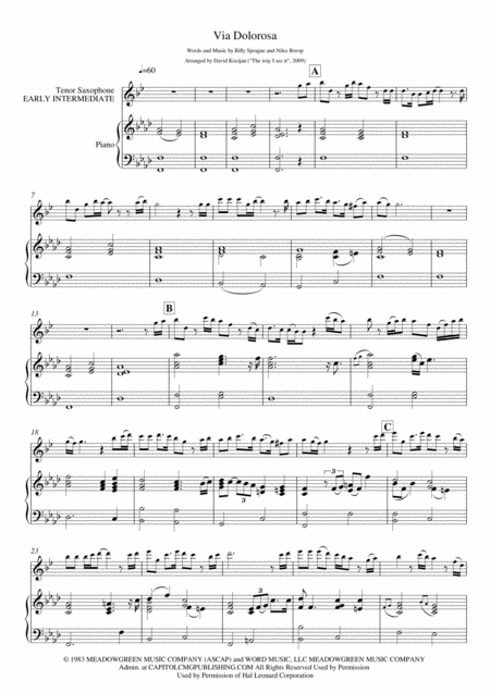 Free Sheet Music Via Dolorosa Piano Tenor Sax Early Intermediate