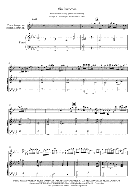 Free Sheet Music Via Dolorosa Piano Tenor Sax Intermediate
