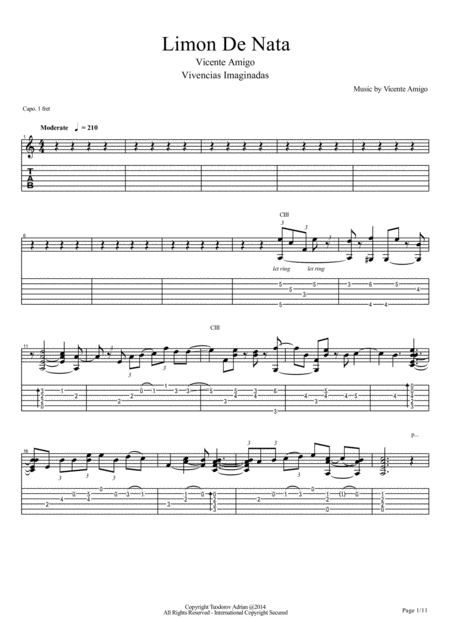 Free Sheet Music Vicente Amigo Vivencias Imaginadas 1 Limon De Nata