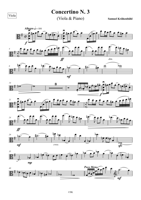 Viola Concertino N 3 Viola Part Sheet Music