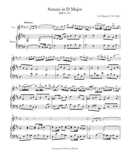 Violin Sonata In D Major Hwv 371 Sheet Music