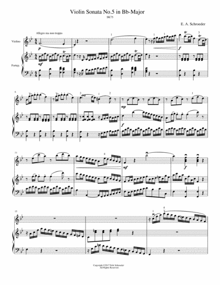 Violin Sonata No 5 In Bb Major Sheet Music