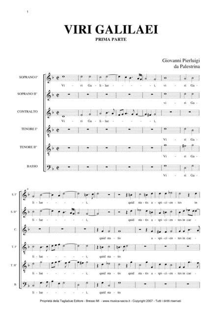 Free Sheet Music Viri Galilei Ascendit Deus G Pl Da Palestrina For Ssattb Choir