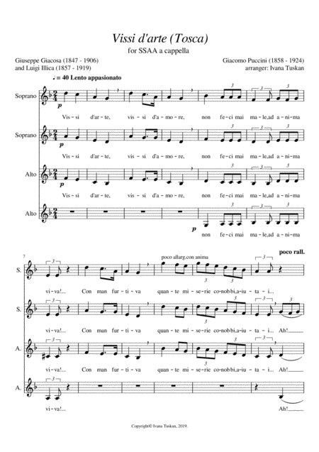 Vissi D Arte Tosca For Ssaa A Cappella D Minor Sheet Music