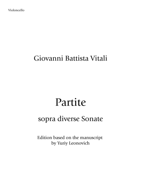 Free Sheet Music Vitali Partite Sopra Diverse Sonate For Cello Solo Urtext With Optional Scordatura