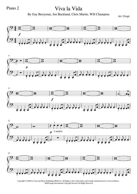 Free Sheet Music Viva La Vida 4 Hands 1 Piano 4 Hands Easy Version