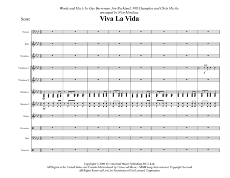 Viva La Vida Arranged For Percussion Ensemble Sheet Music